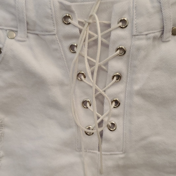 Ecru Lab Lace Up Distressed Shorts Size Small - Picture 5 of 11
